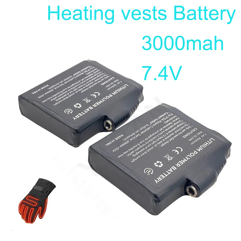 Heated Vest Battery - Glove Battery 7,4V 3000mAh Polymer-Lithium-Akku, wiederaufladbar,