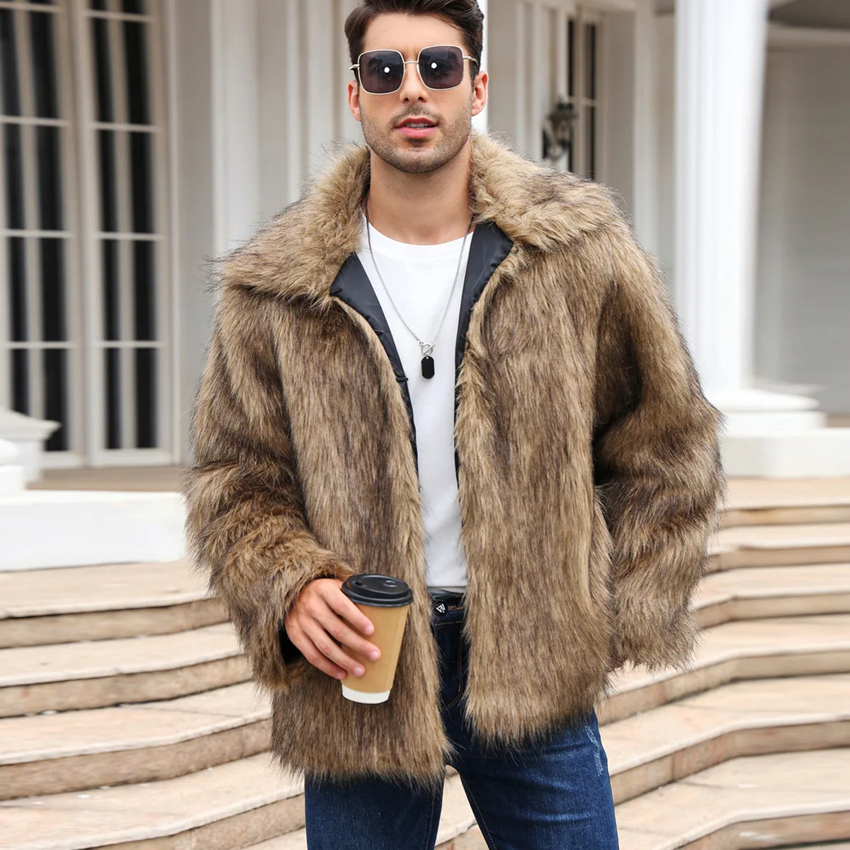 Down Jacket Packable - Männer Faux Fuchs Pelz Jacke Mantel